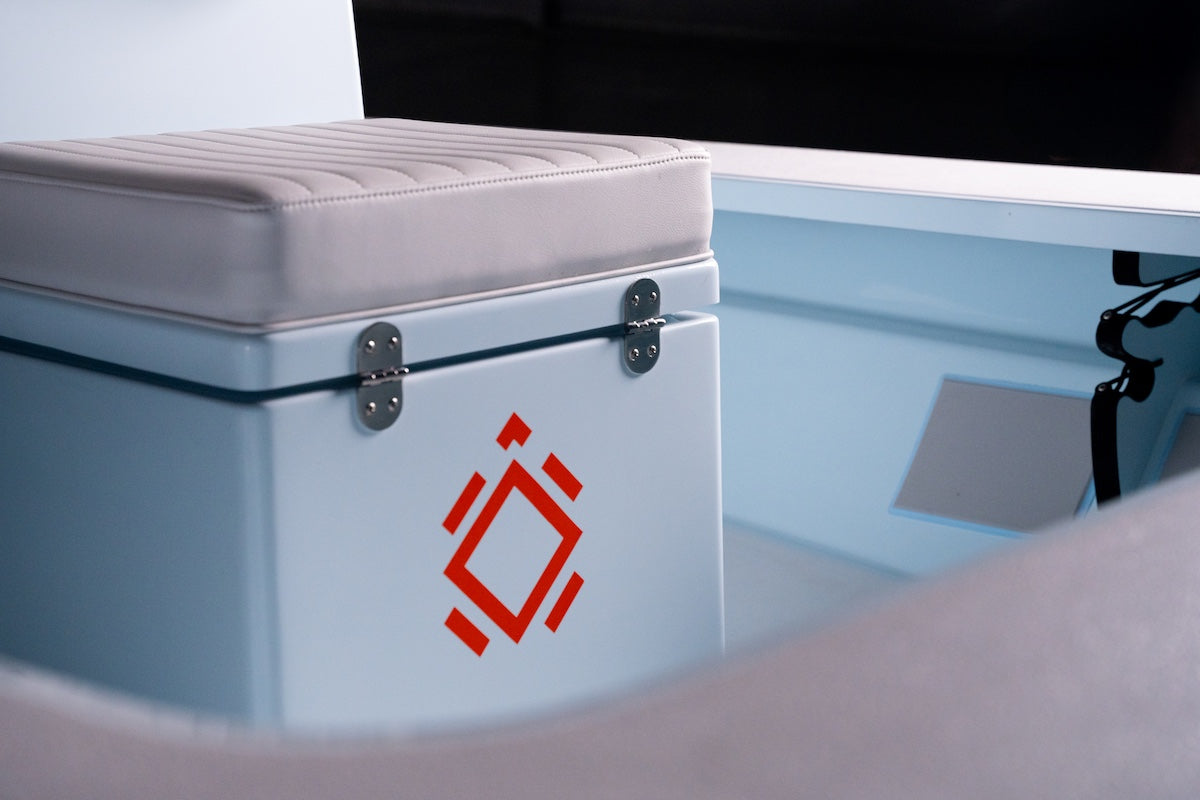 Cushioned seat box with the orange Turtlebox logo